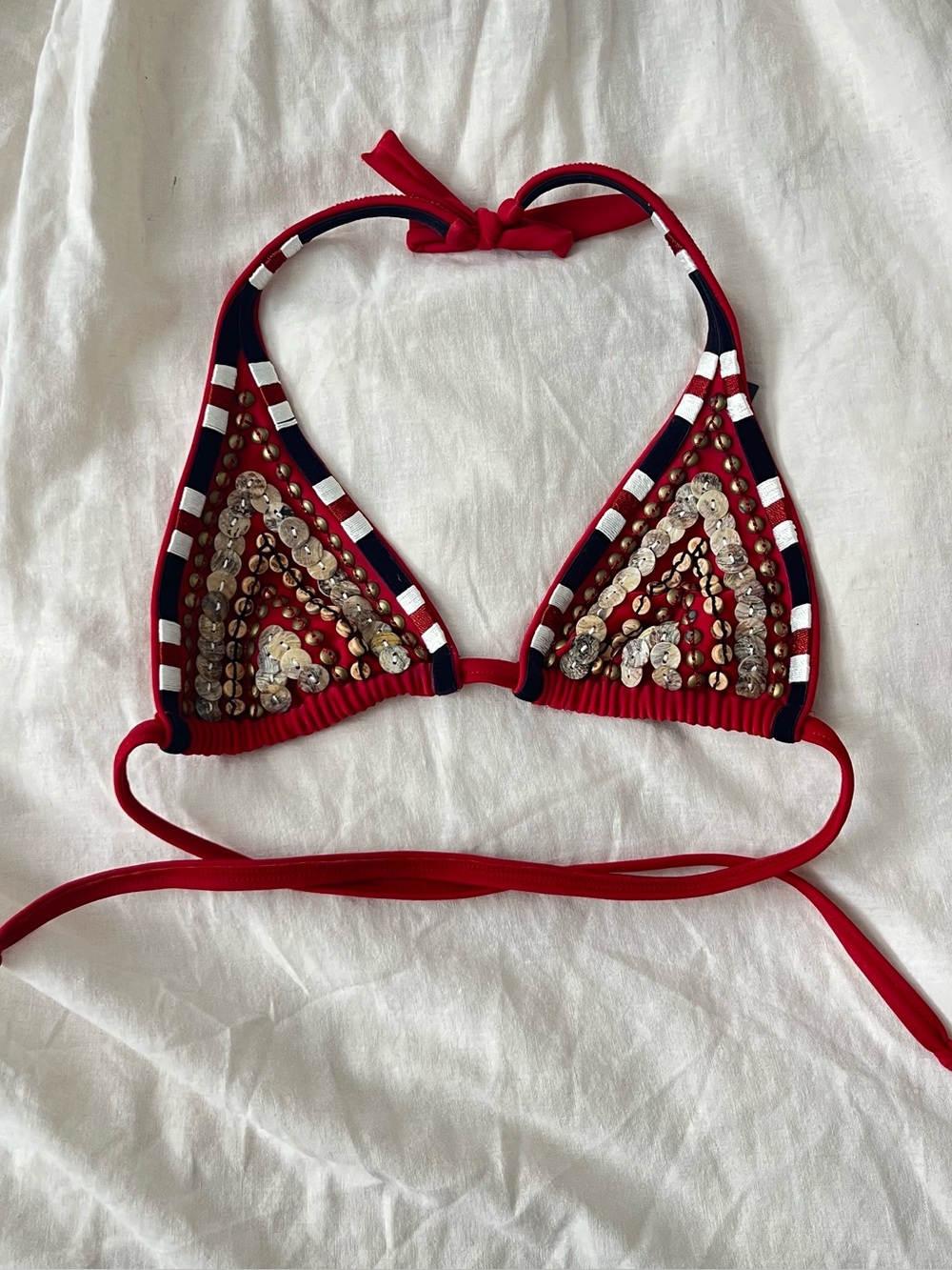 NEW Vix Paula Hermanny Red Embellished Triangle Bikini Swimsuit - Picture 2 of 9
